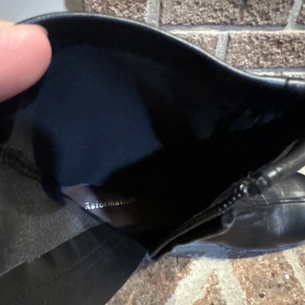 Reformation Louis Stretch Sock Bootie Leather Boots Block Heel Black Size 6.5 - Picture 14 of 16